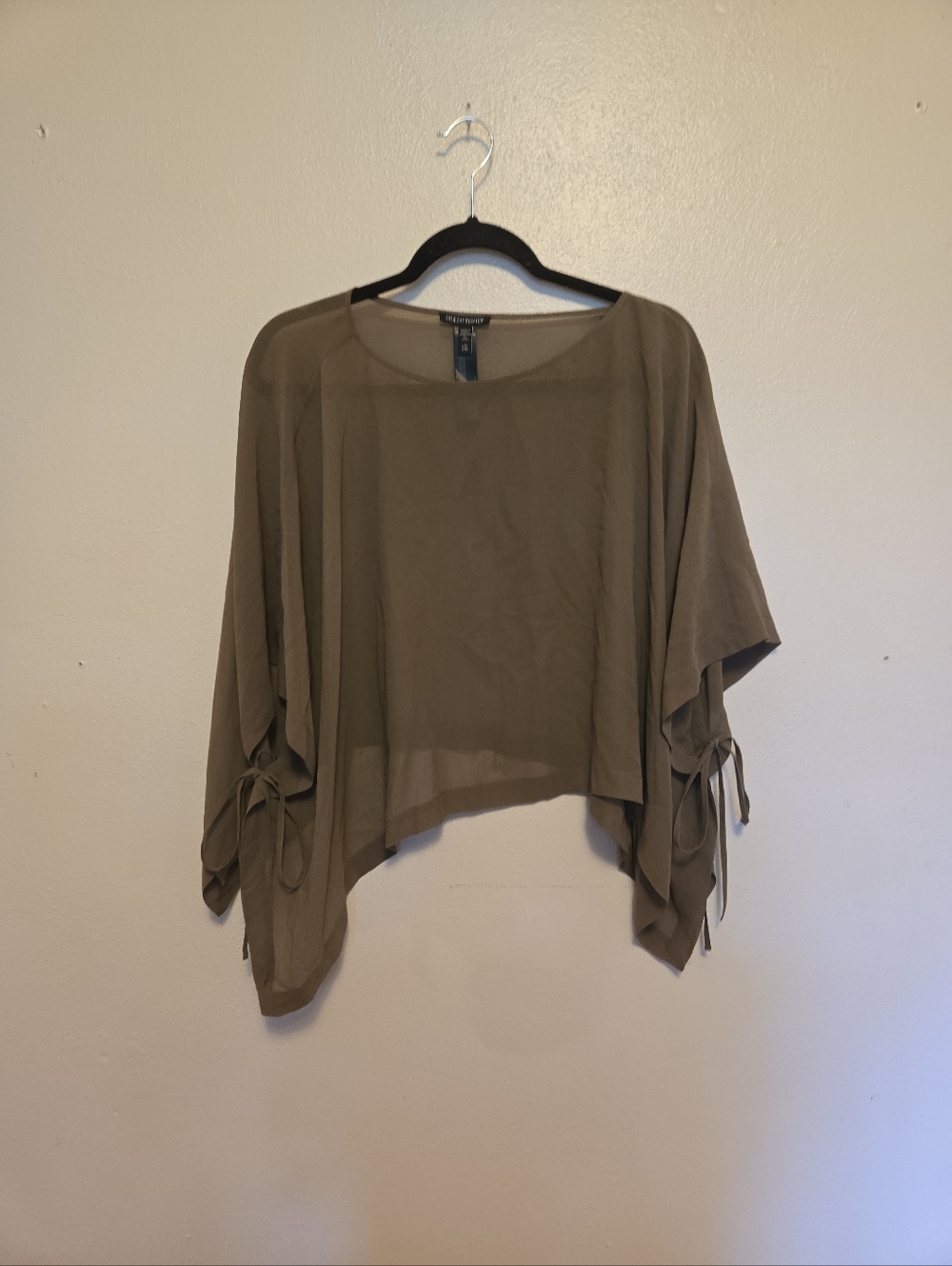 Eileen Fisher Sheer Silk Georgette Bateau Neck Poncho Gray L/XL